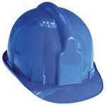 Casques de construction bleus